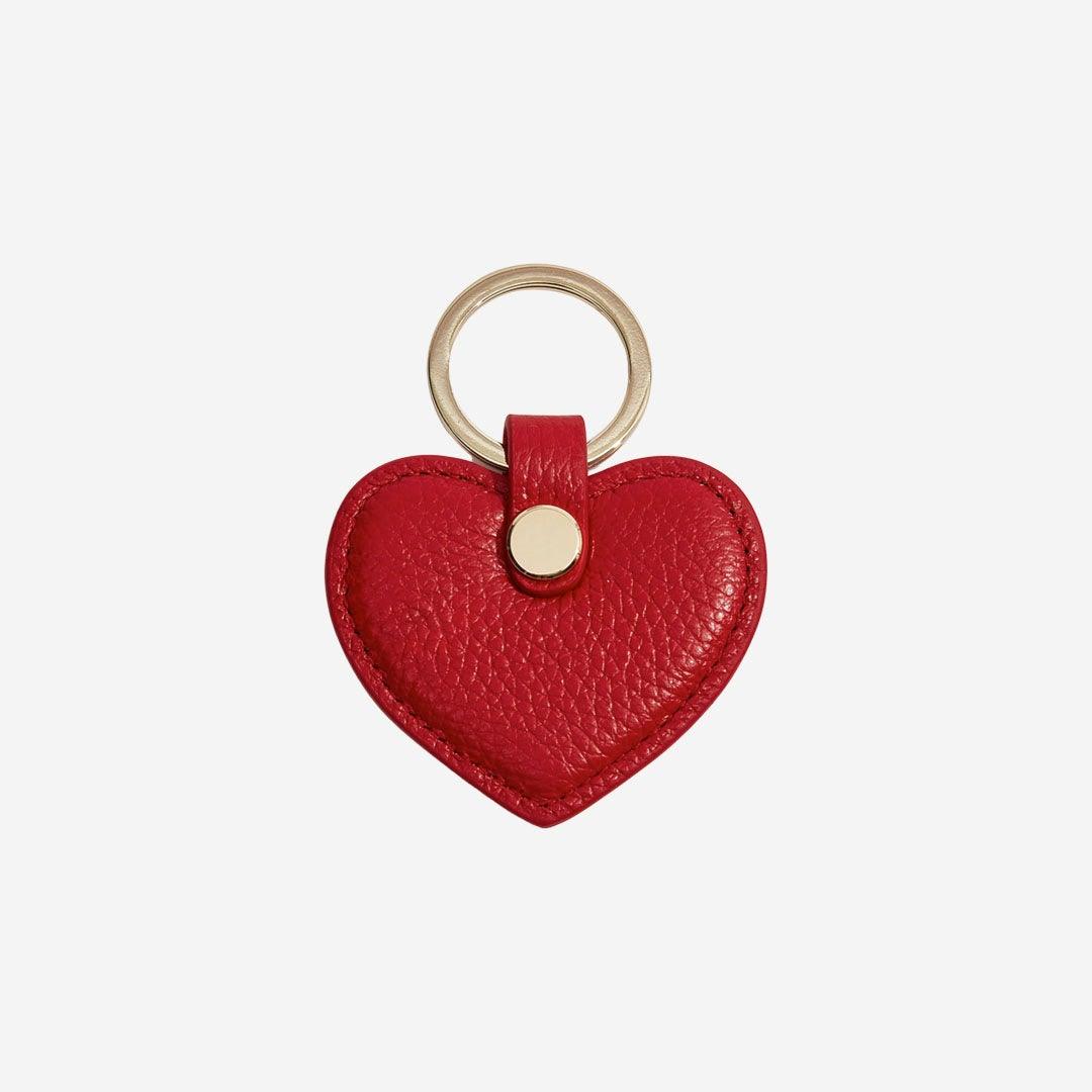 Red Pebble Leather Heart Keyring - Luxe Leather